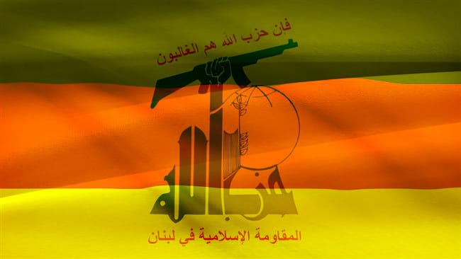 Flaga Hezbollahu na tle flagi Niemiec