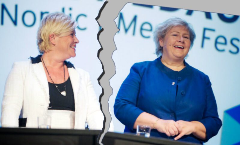 Siv Jansen i premier Erna Solberg, rozpad koalicji (zdj. Nordiske Mediedager)