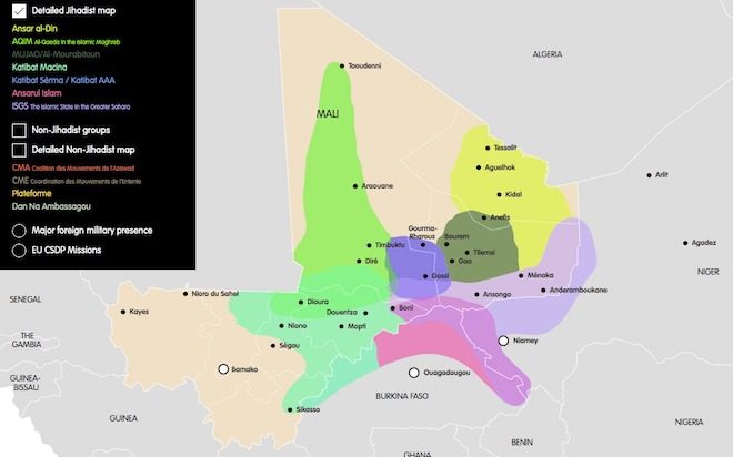 Mapa wpływów dżihadystów na Sahelu (źródło ECFR)