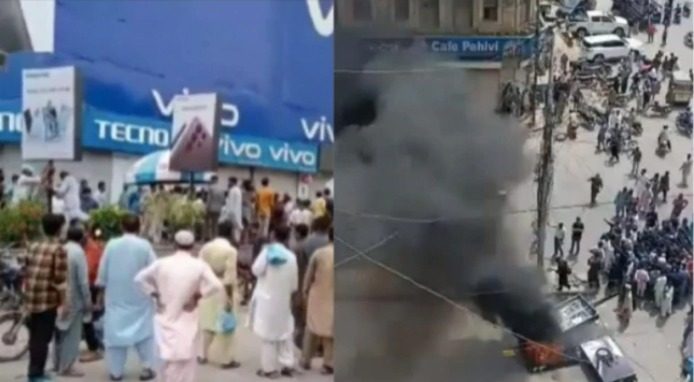 Zamieszki w Karaczi po rzekomym bluźnierstwie w Samsungu (zdj. Twitter)